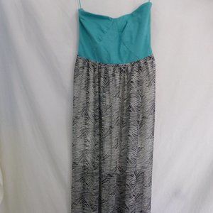 ROXY, medium, long dress, teal and black and white